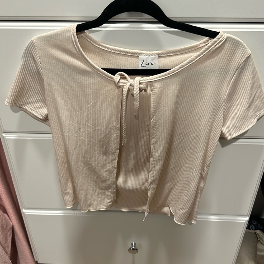 Off white ribbed front tie top Livi (L)